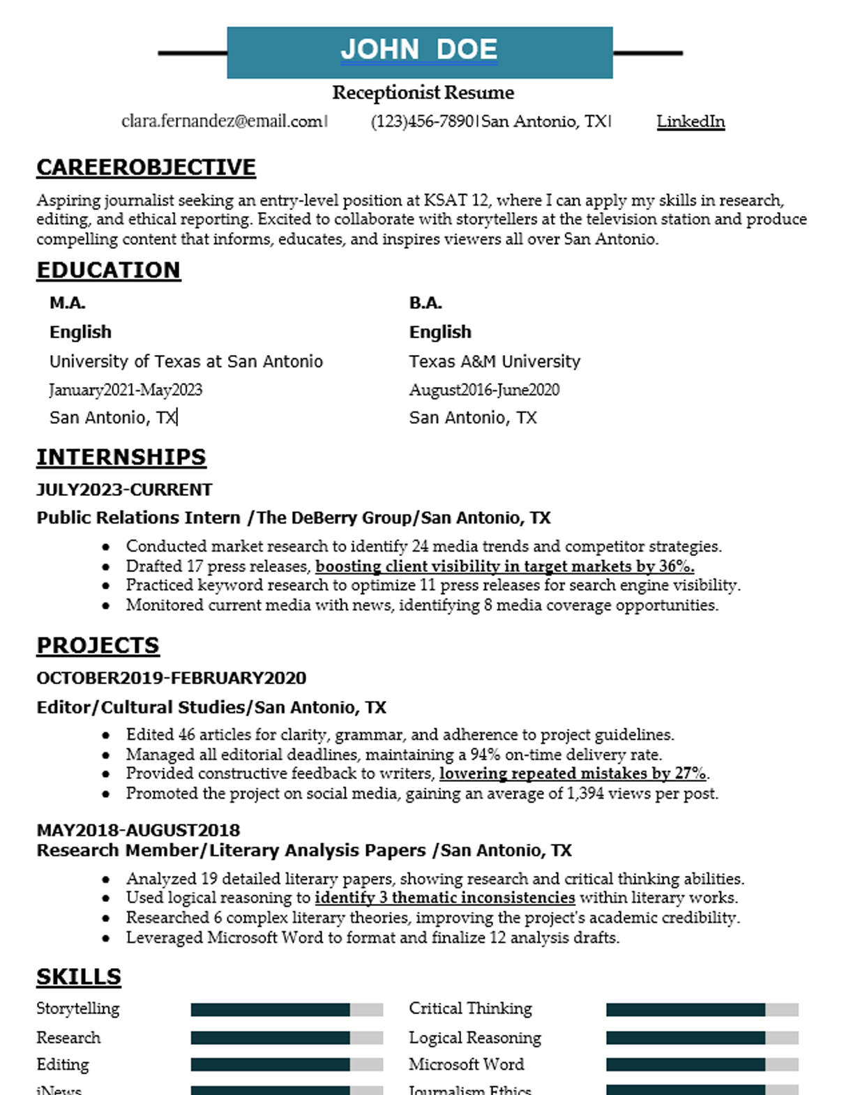 Receptionist Resume