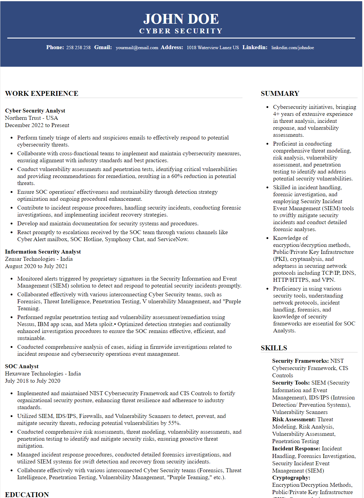 Cyber Security Analyst ATS Version