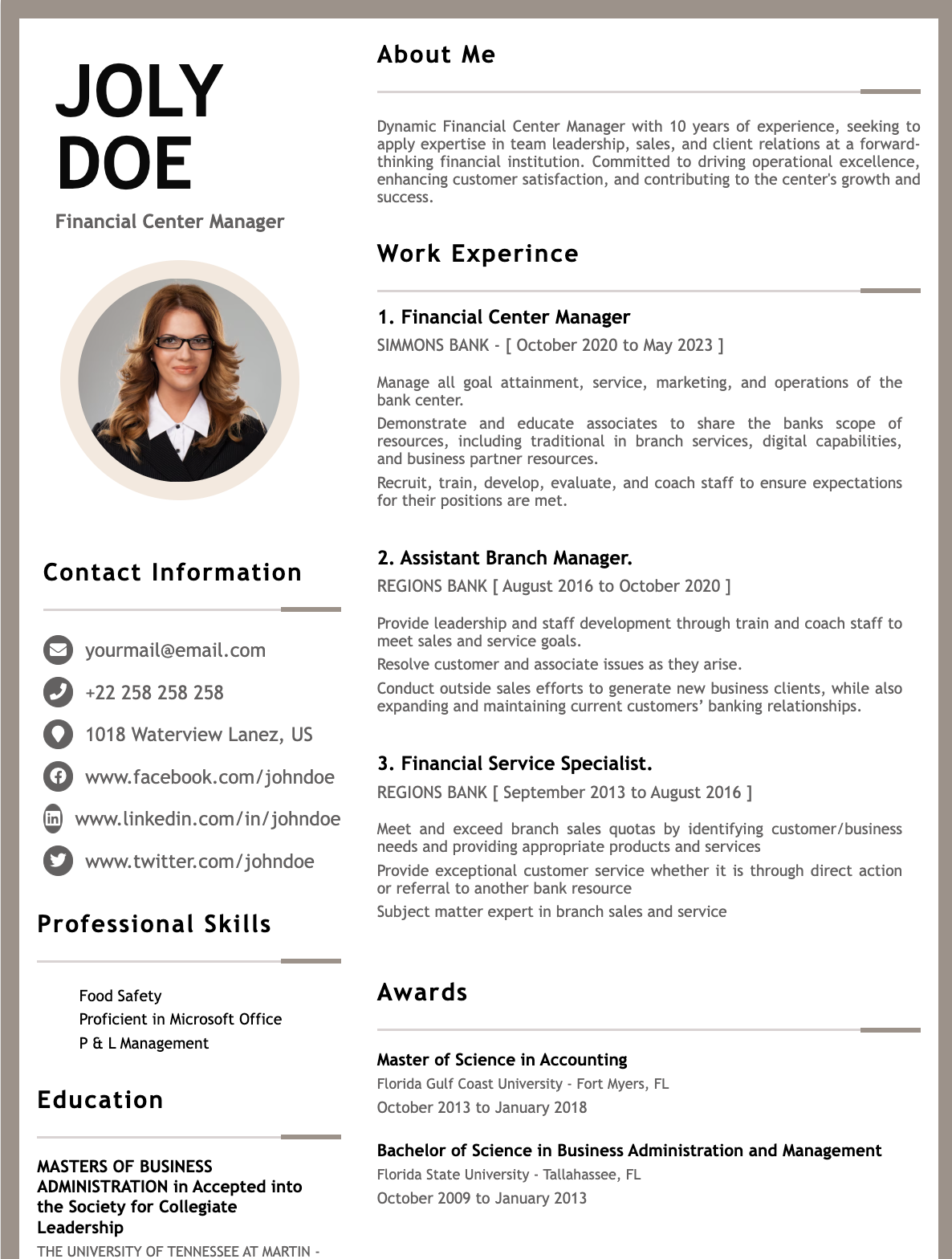 Financial Center Manager