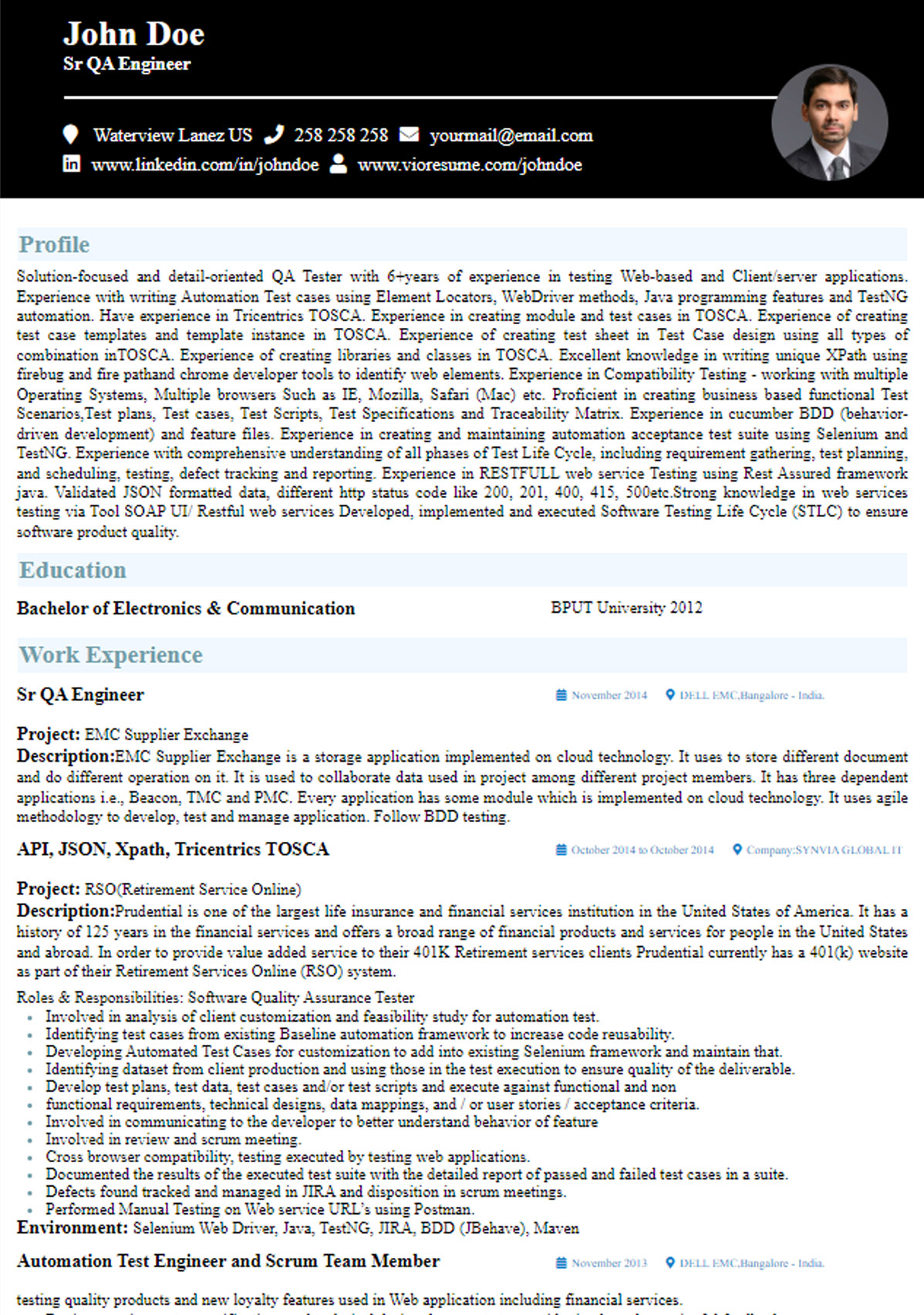 Sr QA Automation Engineer Resume ATS Version