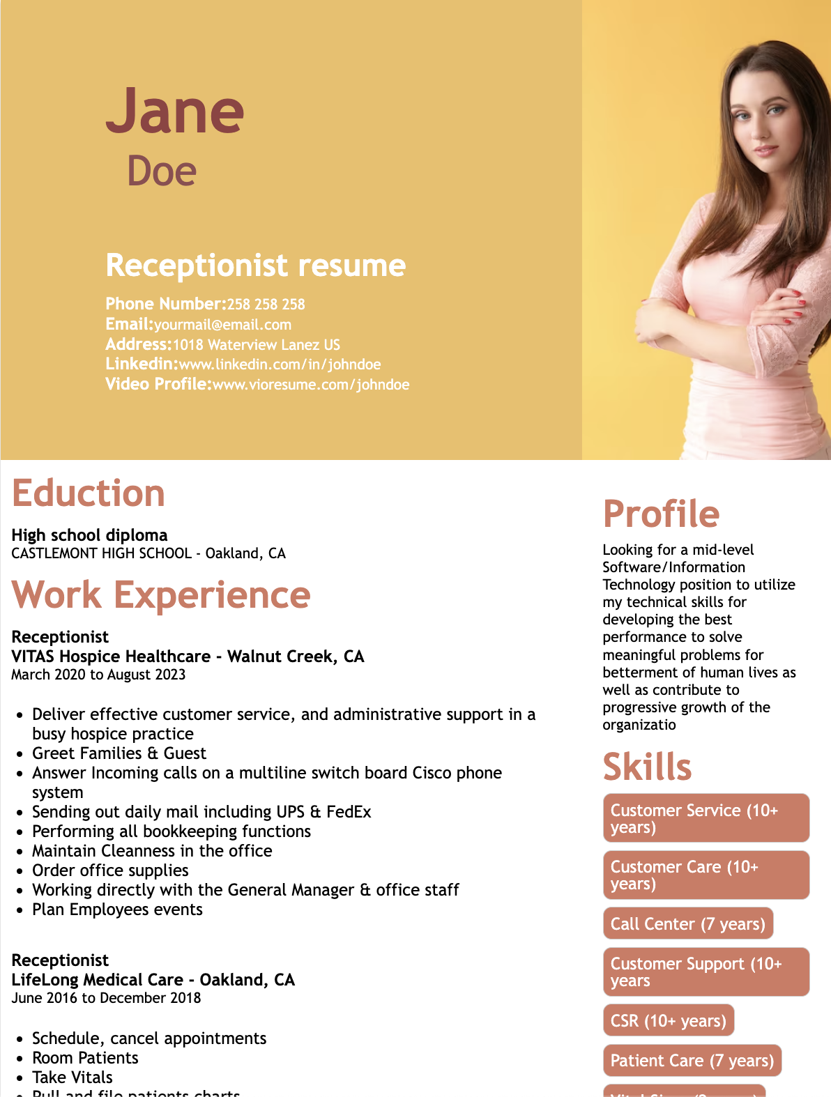 Receptionist resume